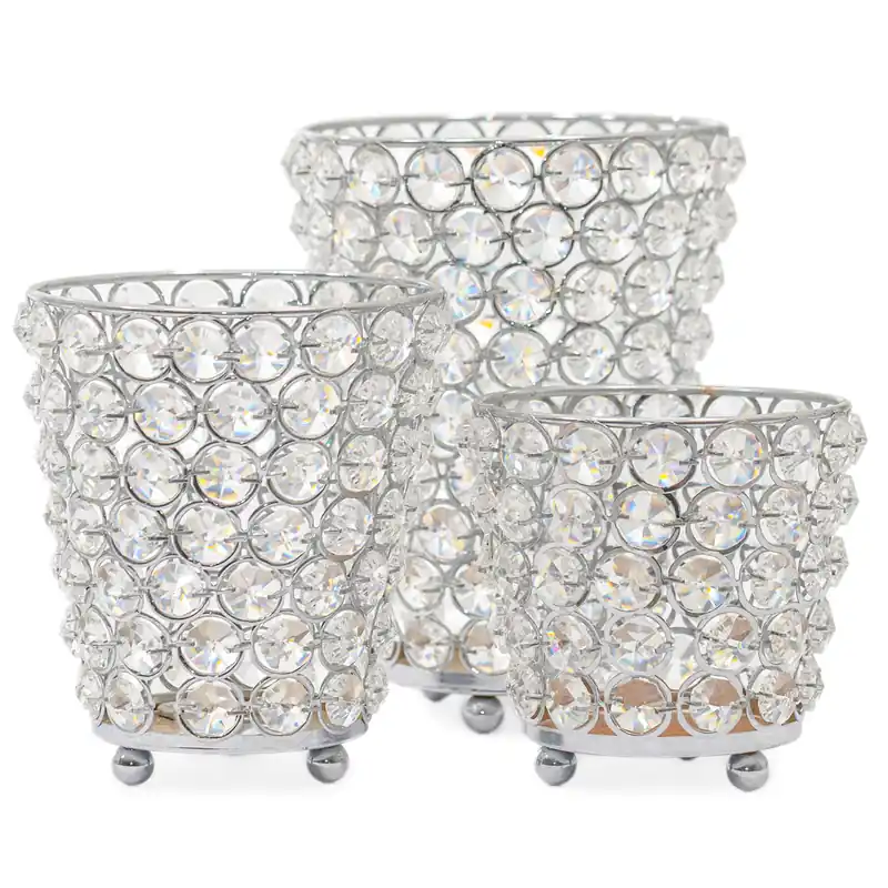 Latest DecoStar™ Real Crystal Cylinder Candle Holder 3 Piece Set!