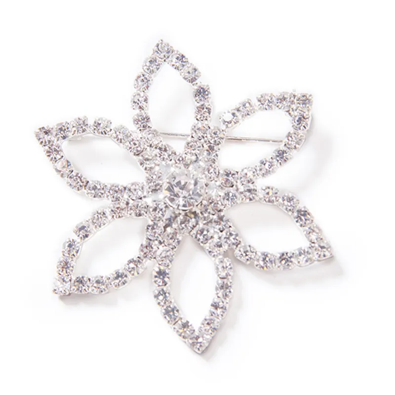 Express Delivery DecoStar™ Diamond-Studded Flower Outline Brooch in Silver
