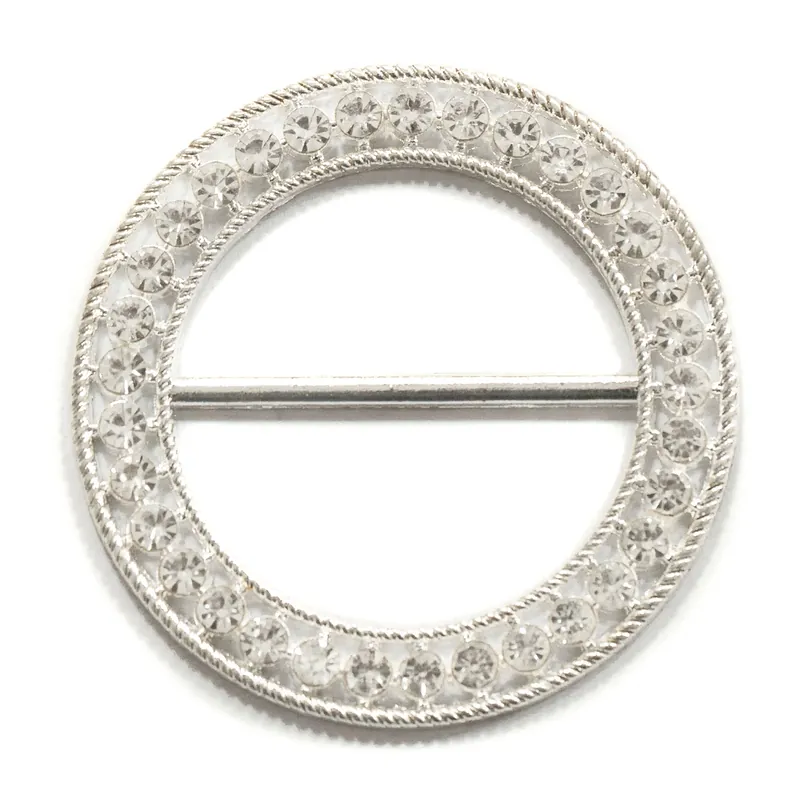Affordable DecoStar™ Large Ornate Diamond Circle Decorative Buckle in Silver
