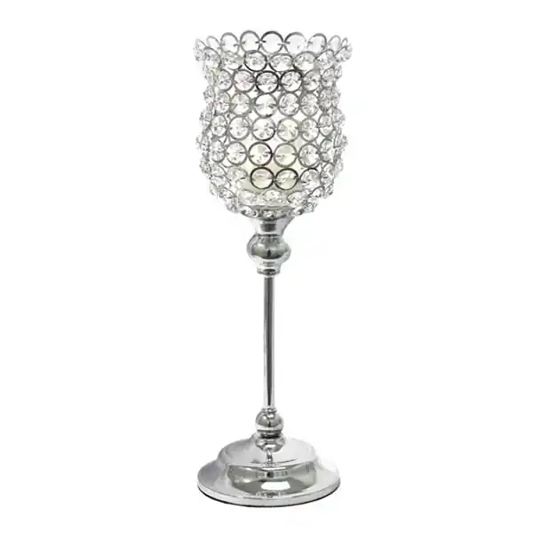 Money Back Guarantee DecoStar™ Real Crystal Hourglass Candle Holder Pedestal - 14"
