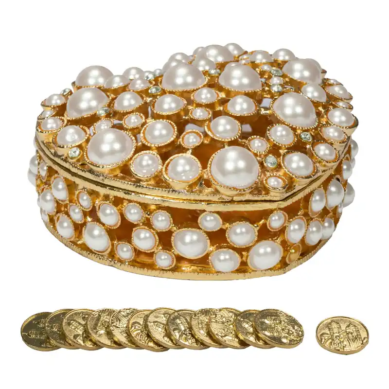Decostar™ Arras Set For Weddings- Rhinestone Heart Box With Pearl - Gold Top Rated