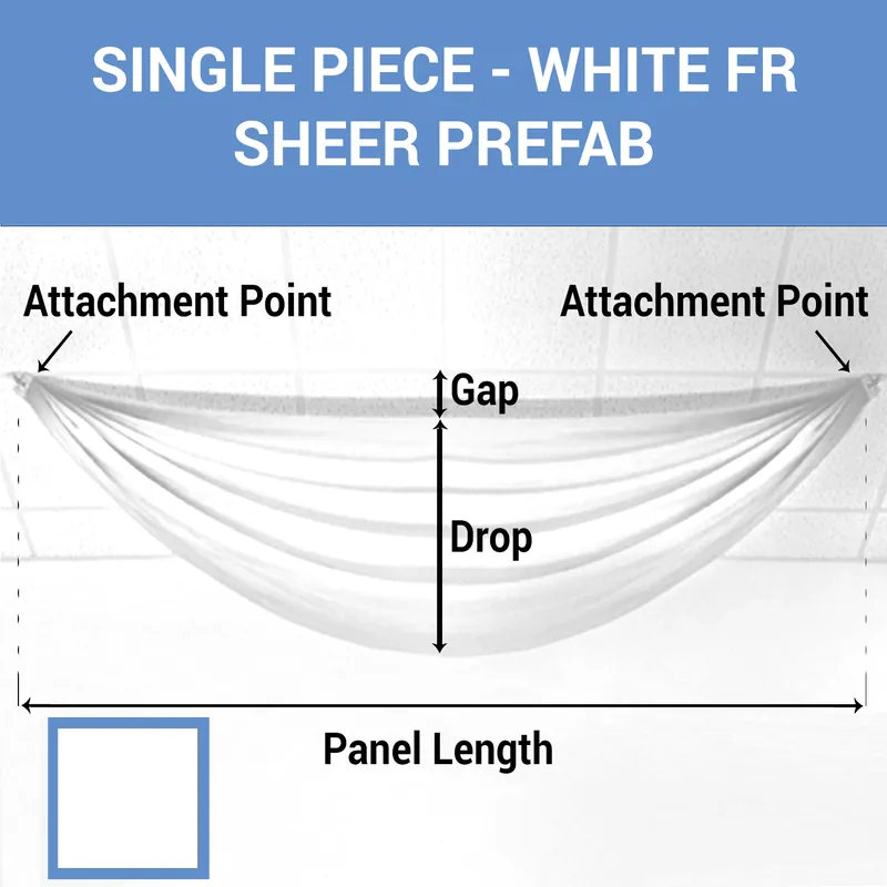 Single Piece -White FR Sheer Prefabricated Ceiling Drape Panel - Choose Length and Drop! Genuine
