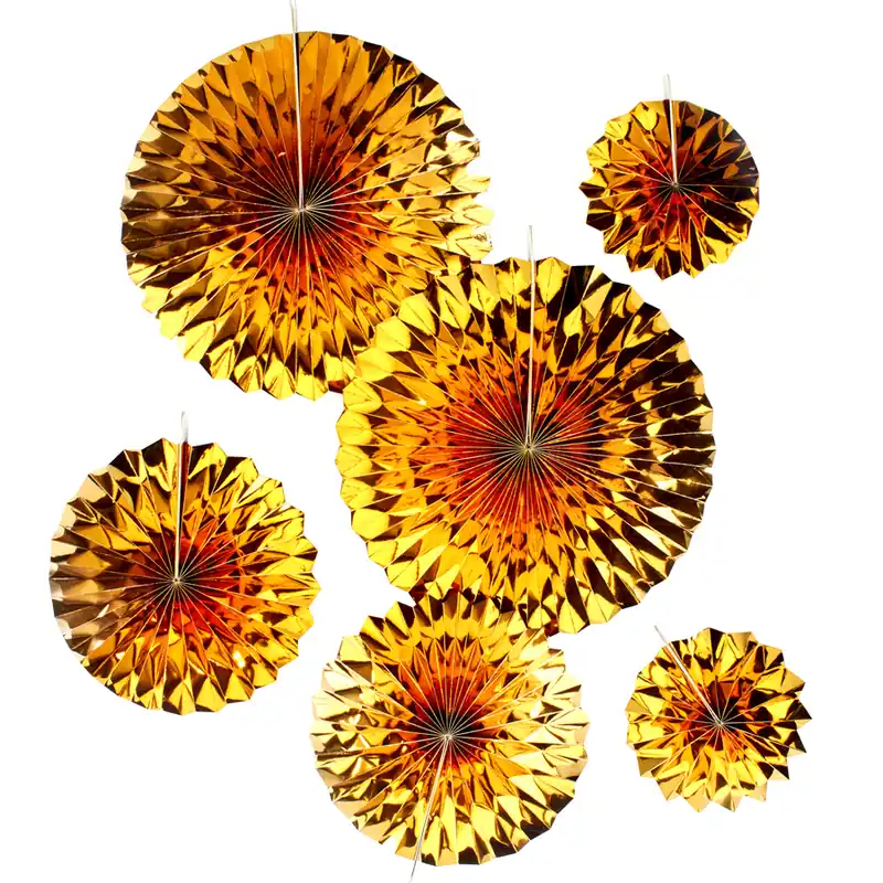 Seasonal Sale Decostar™ Hanging Paper Fan 6 Piece Set, 18 Sets - Gold