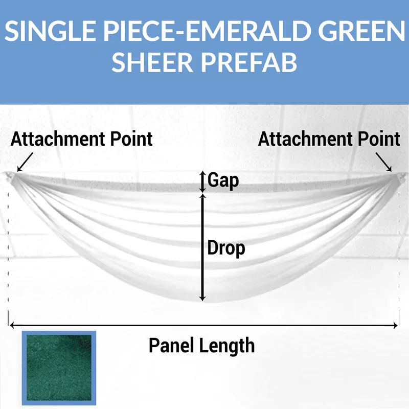 Single Piece -Emerald Green Sheer Prefabricated Ceiling Drape Panel - Choose Length and Drop! Today Only