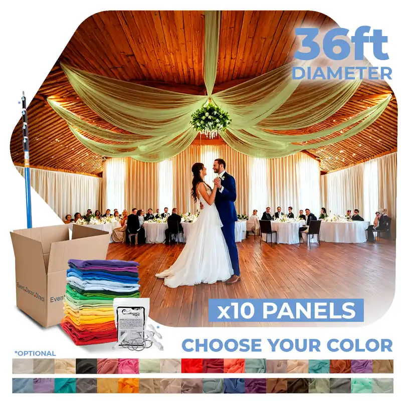 Top Rated 10 Panel Kit - Prefabricated Complete Ceiling Drape Kit - 36ft Diameter - Select Drop, Fabric & Color!