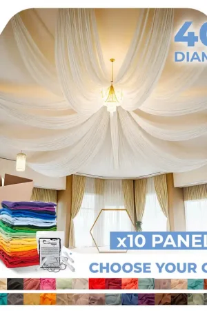 10 Panel Kit - Prefabricated Complete Ceiling Drape Kit - 40ft Diameter - Select Drop, Fabric & Color! In Demand
