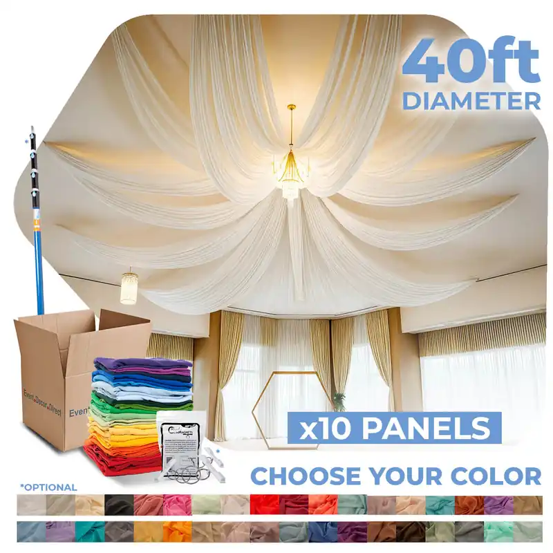 10 Panel Kit - Prefabricated Complete Ceiling Drape Kit - 40ft Diameter - Select Drop, Fabric & Color! In Demand