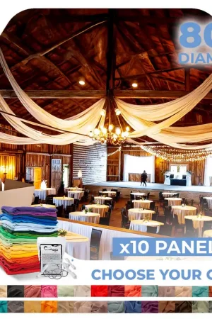 10 Panel Kit - Prefabricated Complete Ceiling Drape Kit - 80ft Diameter - Select Drop, Fabric & Color! Hassle-Free Returns