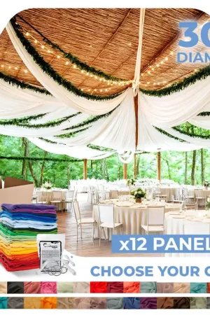 12 Panel Kit - Prefabricated Complete Ceiling Drape Kit - 30ft Diameter - Select Drop, Fabric & Color! Direct From Factory