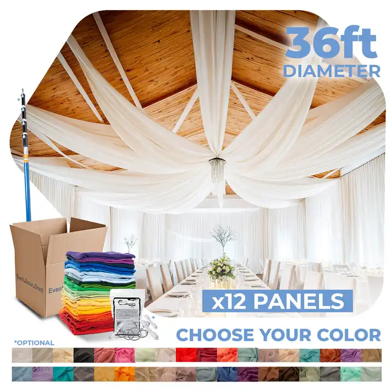 12 Panel Kit - Prefabricated Complete Ceiling Drape Kit - 36ft Diameter - Select Drop, Fabric & Color! Editor’s Pick