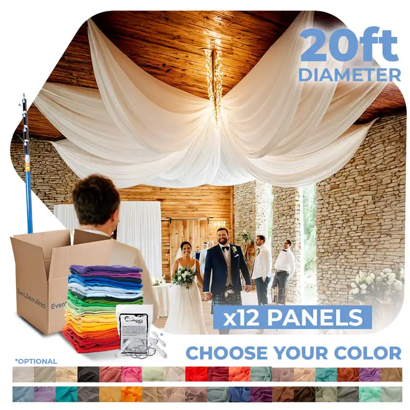 Don’t Miss Out 12 Panel Kit - Prefabricated Complete Ceiling Drape Kit - 20ft Diameter - Select Drop, Fabric & Color!