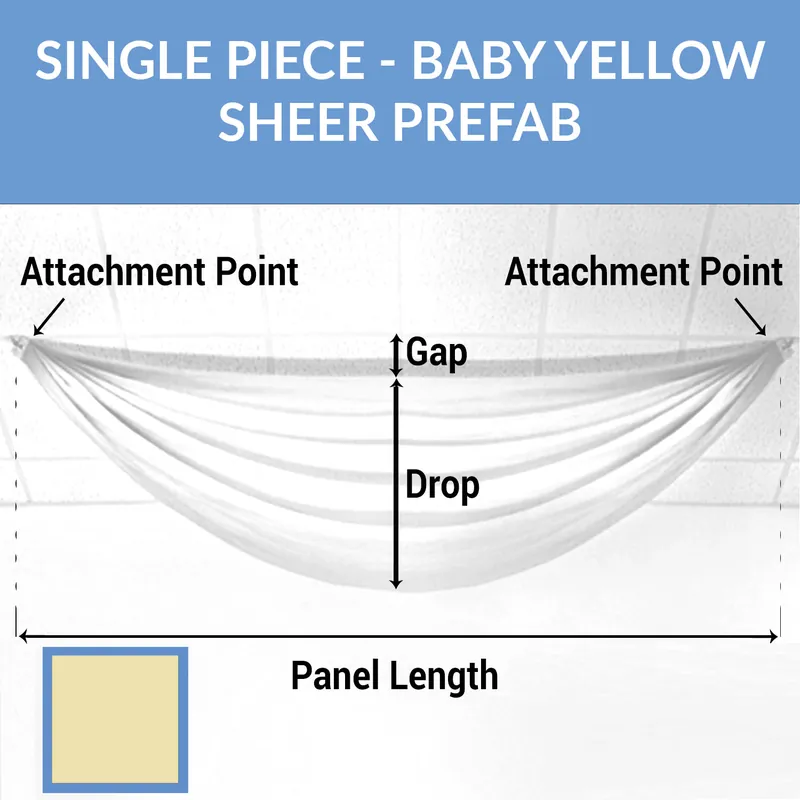 Popular Single Piece -Butter Yellow Sheer Prefabricated Ceiling Drape Panel - Choose Length and Drop!