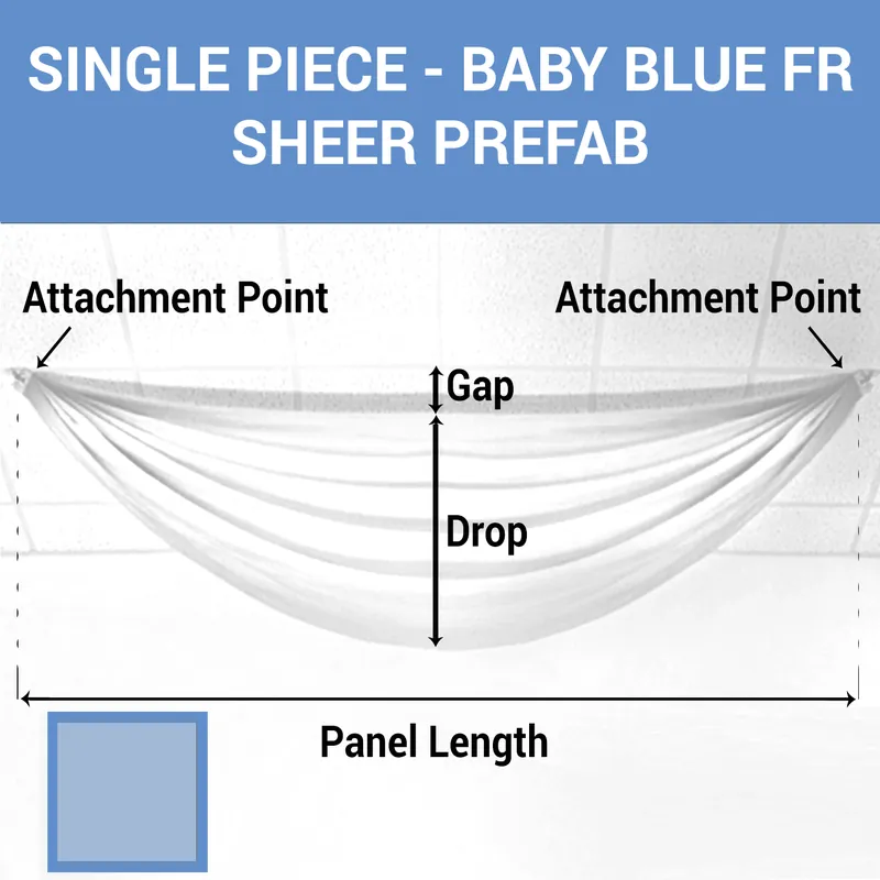 Single Piece -Baby Blue FR Sheer Prefabricated Ceiling Drape Panel - Choose Length and Drop! Viral