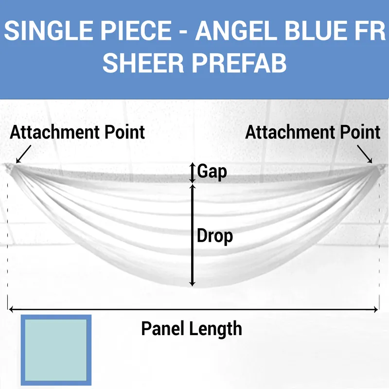 Single Piece -Angel Blue FR Sheer Prefabricated Ceiling Drape Panel - Choose Length and Drop! Trusted Brand