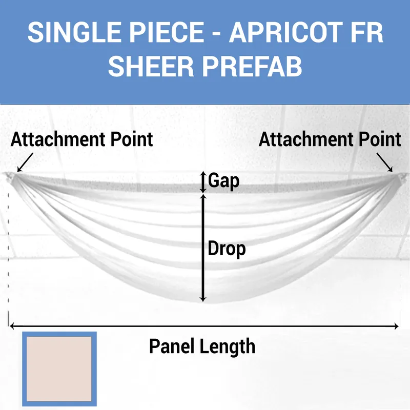 Single Piece -Apricot FR Sheer Prefabricated Ceiling Drape Panel - Choose Length and Drop! Factory Price
