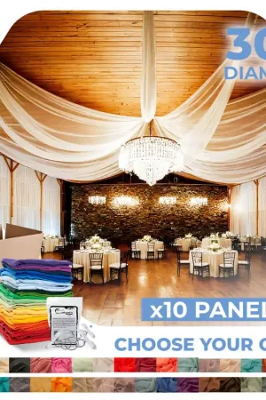10 Panel Kit - Prefabricated Complete Ceiling Drape Kit - 30ft Diameter - Select Drop, Fabric & Color! Final Sale