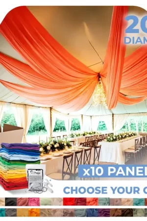 10 Panel Kit - Prefabricated Complete Ceiling Drape Kit - 20ft Diameter - Select Drop, Fabric & Color! Special Offer