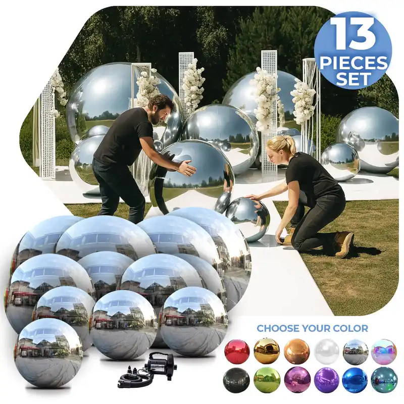 Latest DELUXE Inflatable Mirror Ball/Sphere Kit (Includes Pump) - 3 Sizes / 13 Piece Kit!