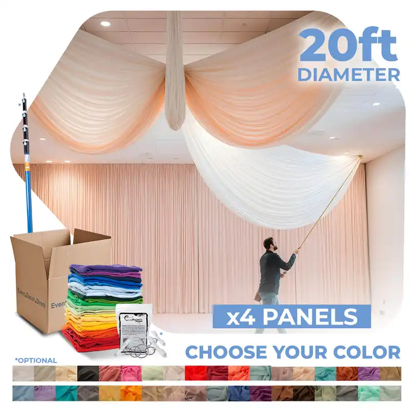 Markdown 4 Panel Kit - Prefabricated Complete Ceiling Drape Kit - 20ft Diameter - Select Drop, Fabric & Color!