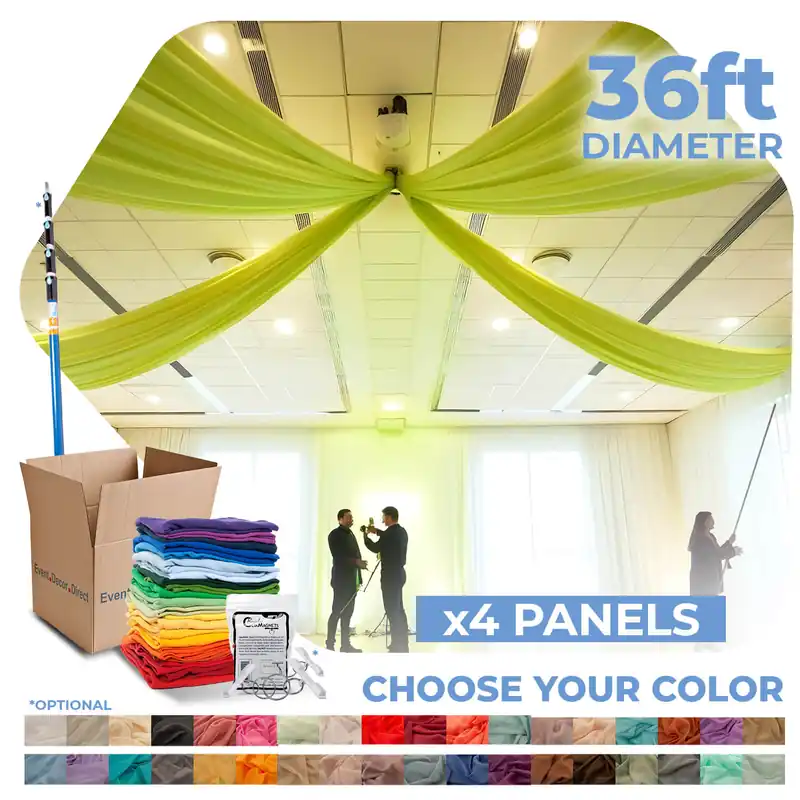 4 Panel Kit - Prefabricated Complete Ceiling Drape Kit - 36ft Diameter - Select Drop, Fabric & Color! Discount