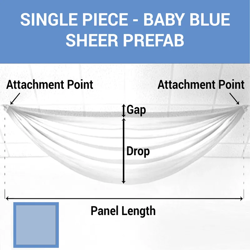Single Piece - Baby Blue Sheer Prefabricated Ceiling Drape Panel - Choose Length and Drop! Final Sale