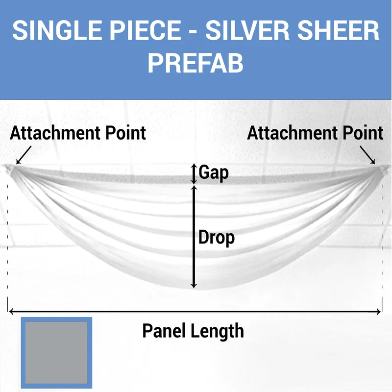Premium Single Piece - Silver Sheer Prefabricated Ceiling Drape Panel - Choose Length and Drop!