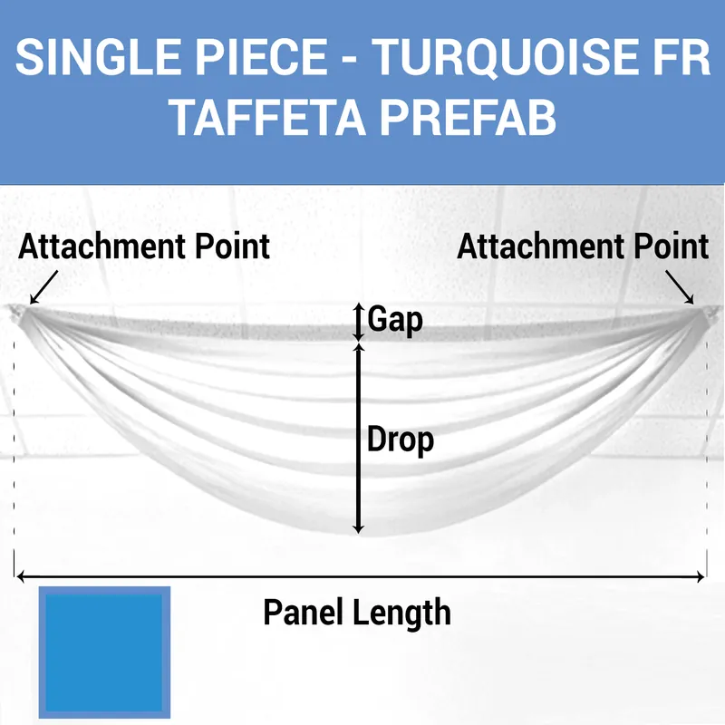 Express Delivery Single Piece - Turquoise Taffeta Prefabricated Ceiling Drape Panel - Choose Length and Drop!
