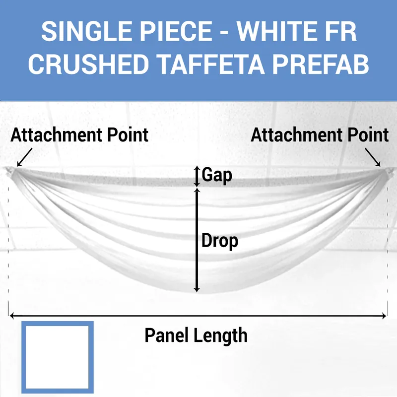 Single Piece - White Crushed Taffeta Prefabricated Ceiling Drape Panel - Choose Length and Drop! Money Back Guarantee
