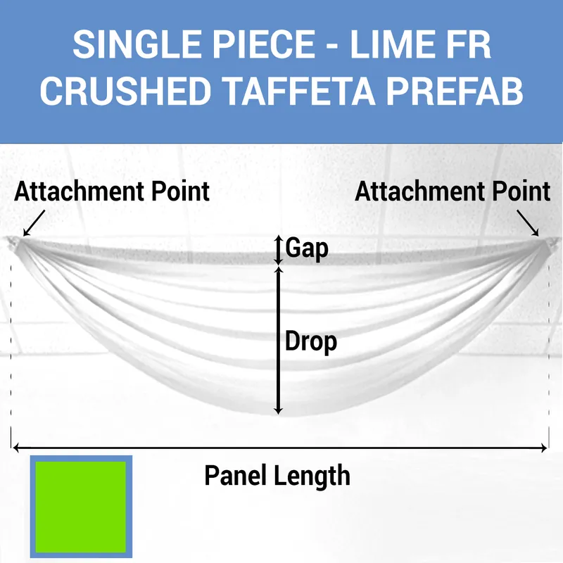 Single Piece - Lime Crushed Taffeta Prefabricated Ceiling Drape Panel - Choose Length and Drop! Reduced Price