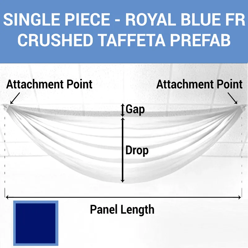 Single Piece - Royal Blue Crushed Taffeta Prefabricated Ceiling Drape Panel - Choose Length and Drop! Price Cut