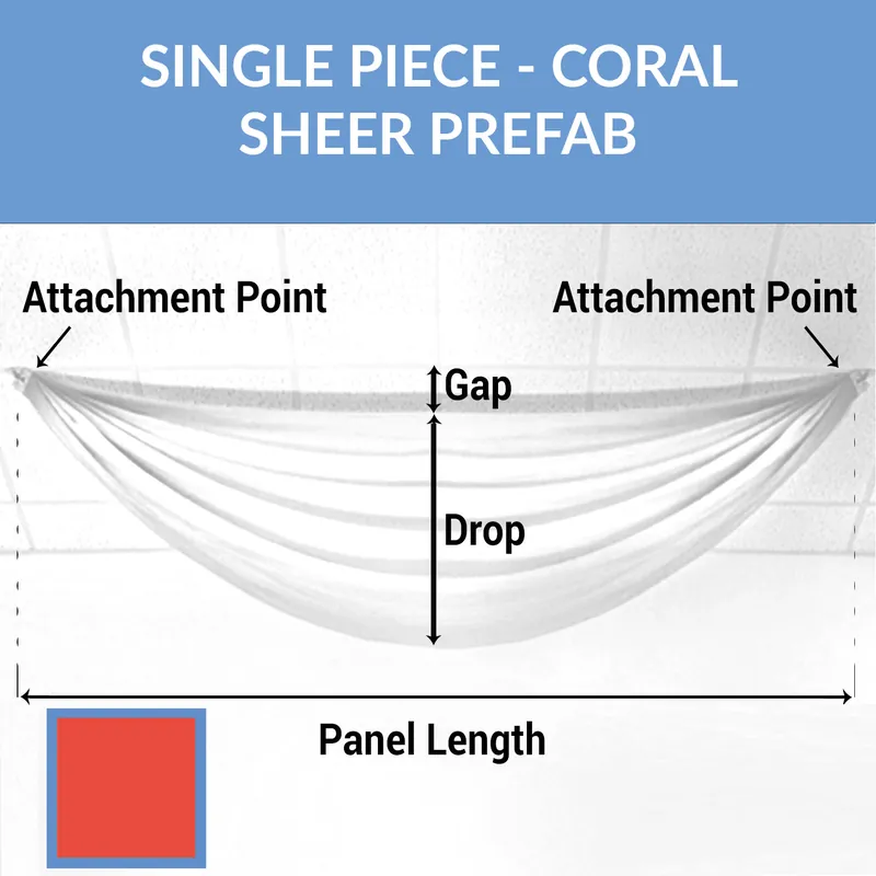 Bargain Single Piece -Coral FR Sheer Prefabricated Ceiling Drape Panel - Choose Length and Drop!