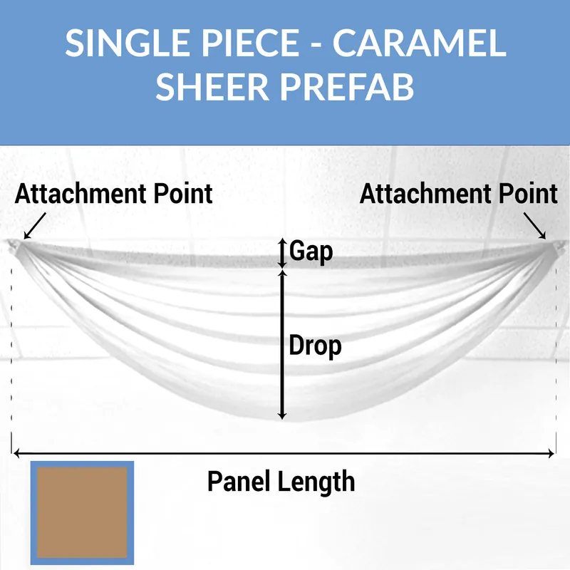 Single Piece -Caramel FR Sheer Prefabricated Ceiling Drape Panel - Choose Length and Drop! Limited Time