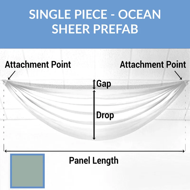 Order Now Single Piece -Ocean Sheer Prefabricated Ceiling Drape Panel - Choose Length and Drop!