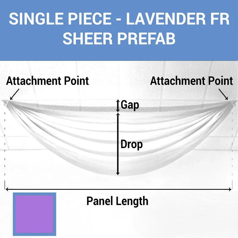 Secure Checkout Single Piece -Lavender FR Sheer Prefabricated Ceiling Drape Panel - Choose Length and Drop!