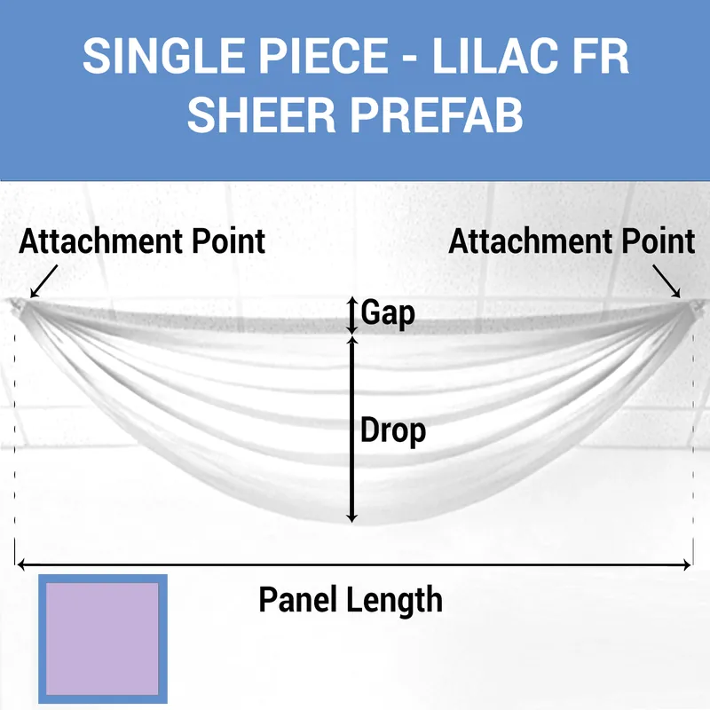 Buy Online Single Piece -Lilac FR Sheer Prefabricated Ceiling Drape Panel - Choose Length and Drop!