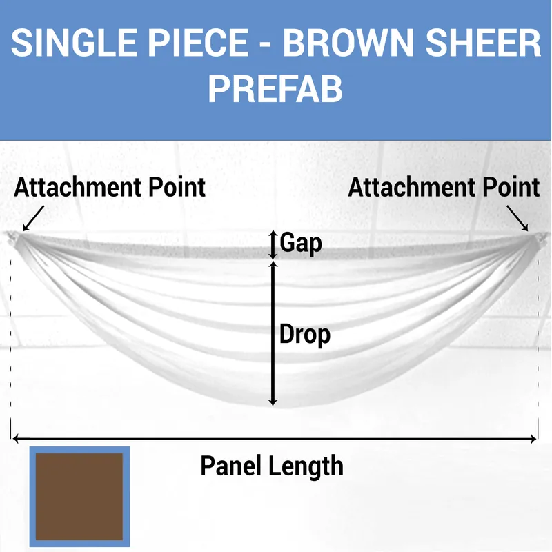 Shop Now Single Piece - Brown Sheer Prefabricated Ceiling Drape Panel - Choose Length and Drop!