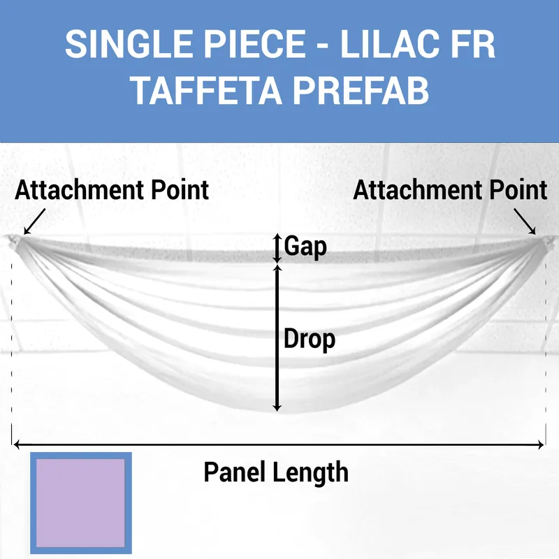Single Piece - Lilac Taffeta Prefabricated Ceiling Drape Panel - Choose Length and Drop! Big Sale
