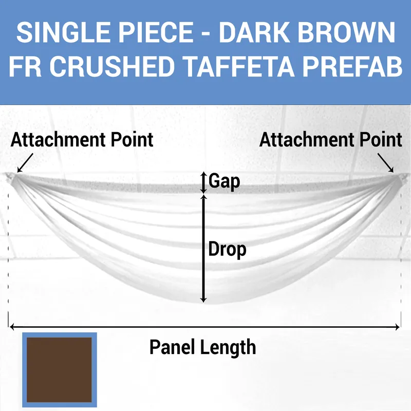 Single Piece - Dark Brown Crushed Taffeta Prefabricated Ceiling Drape Panel - Choose Length and Drop! Crafted