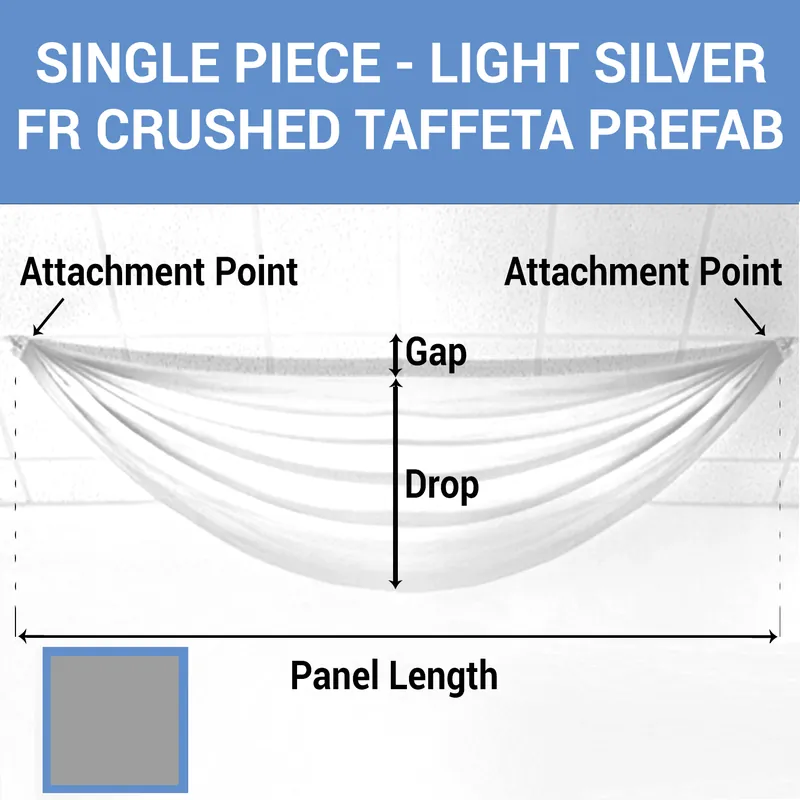 Editor’s Pick Single Piece - Light Silver Crushed Taffeta Prefabricated Ceiling Drape Panel - Choose Length and Drop!