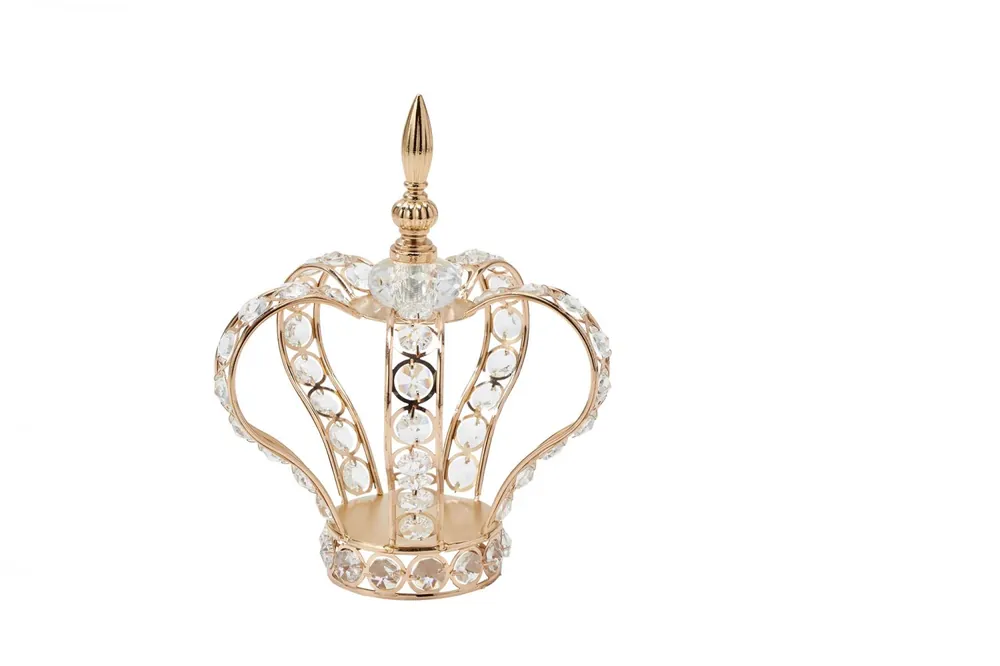 Brand New Decostar™ 8¾in Crystal Beaded Crown Centerpiece - Gold
