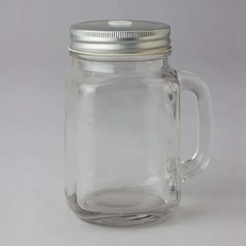 Same Day Shipping Decostar™ Glass Jars with Handle & Hole For Straws - 48 Pieces