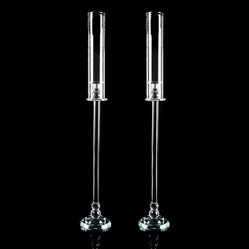 Limited Edition Decostar™ Pair of Crystal Single Arm Clear Candelabra - 38½"