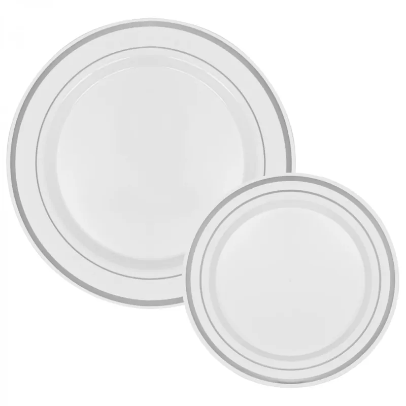 Worldwide Shipping Decostar™ Disposable Deluxe Plate Set 50pc/set - Silver