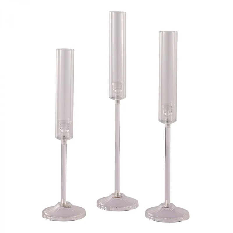Decostar™ Acrylic Candle Holder with Cylinder Glass Shade 3pc Set Handmade