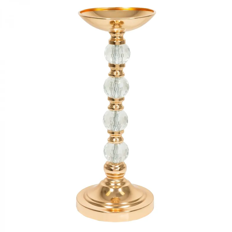 Trending Decostar™ Metal Pillar Centerpiece with Crystal Globes 15¾" - Gold