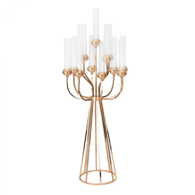 High Quality Decostar™ 13 Head Candle Holder with Cylinder Shade 47" - Gold