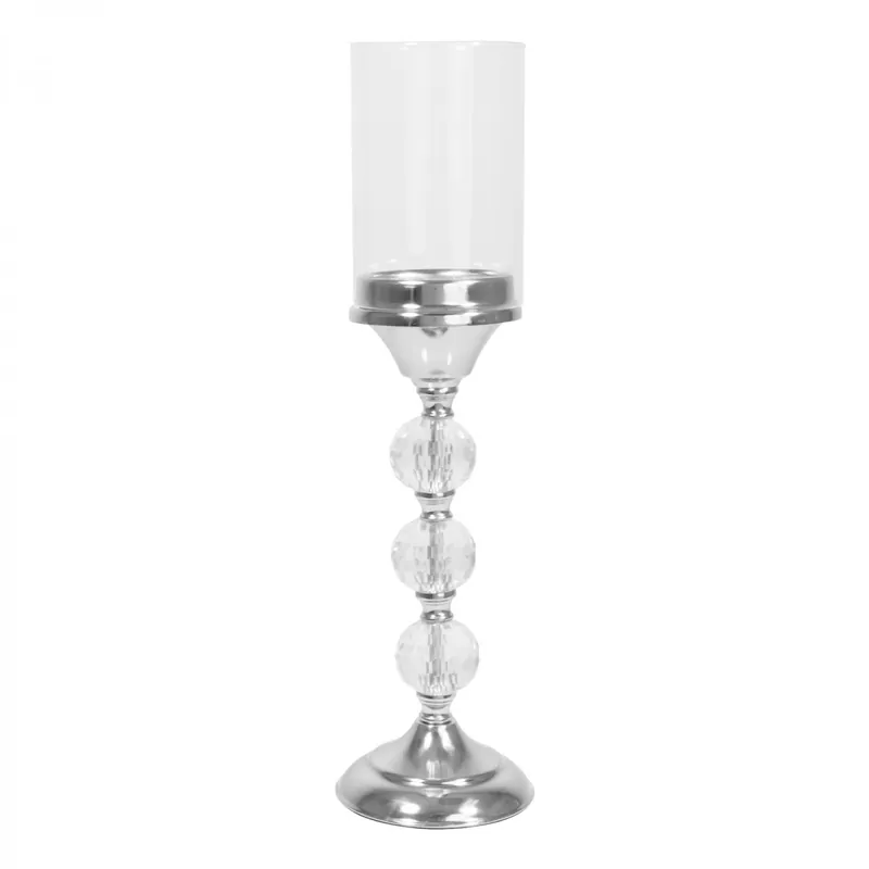 Genuine Decostar™ Metal Candle Holder With Cylinder Glass Shade 17¾" - Silver