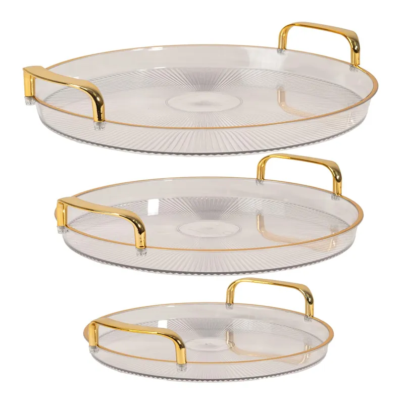 Big Sale Decostar™ Plastic Round Serving Tray 3pc/set with Gold Edge