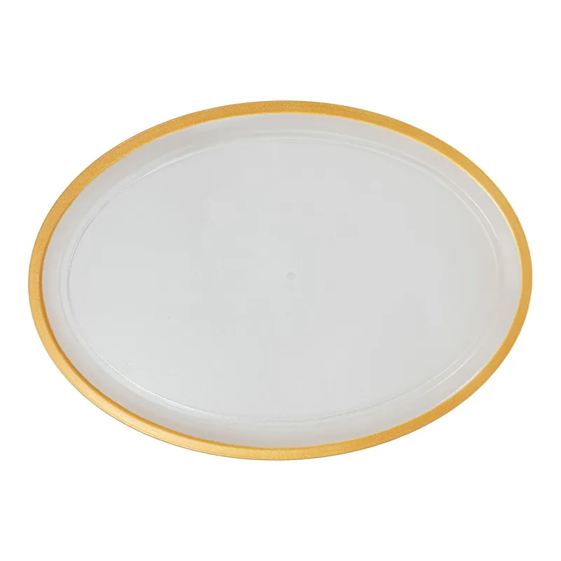 Decostar™ Clear Oval Plastic Tray with Gold Rim 18" x 12" - Gold Direct From Manufacturer