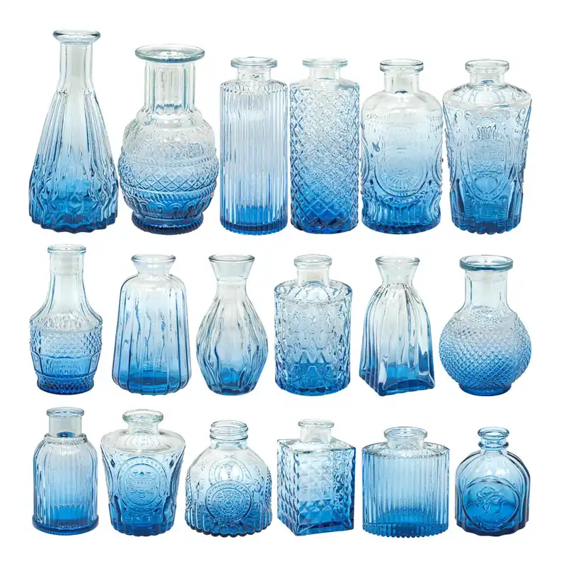 Decostar™ Mini Vintage Glass Vase Set 18pc/box - Blue Secure Checkout